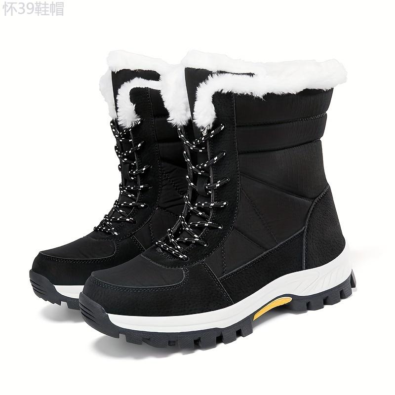 Men's Mid Calf Snow Boots, Winter Thermal Shoes, Windproof Hiking Boots With Fuzzy Lining