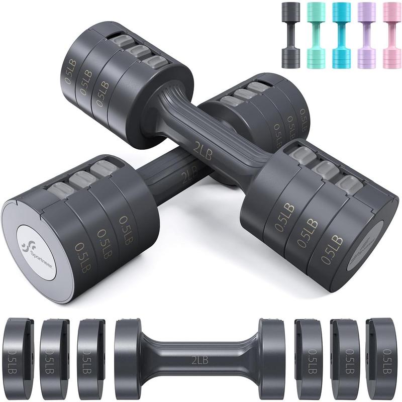 Adjustable Dumbbells Hand Weights Set: Sport 5 lb Dumbbells Set of 2 Each 2lb 3lb 4lb 5lb Free Weights Fast Adjust Weight 4 In 1 Weights Dumbbells Set for Women Men Home Gym Exercise Training