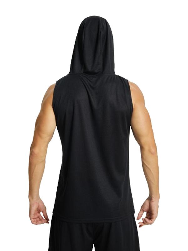 Men's 3pcs Solid Drawstring Hooded Sports Vest, Casual Sporty Sleeveless Hooded Tank Top for Gym Workout Running,  Running Vest, Athletic Vest for Men