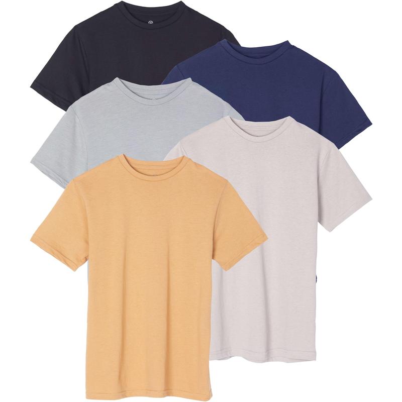 Real Essentials 5 Pack: Boys' Cotton Short Sleeve Crew Neck T-Shirts Outdoor (Ages 4-18)