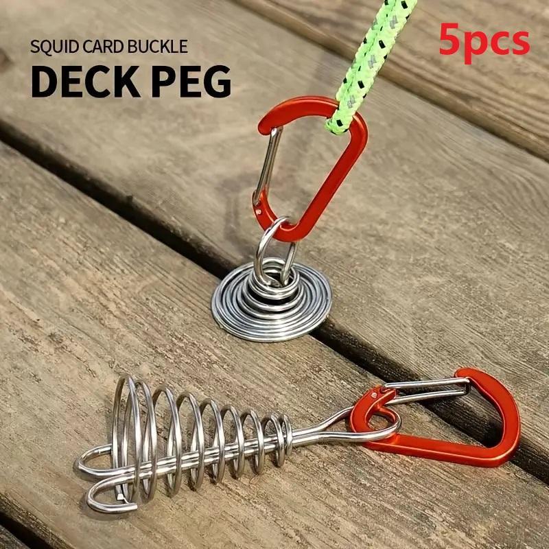 Outdoor Extended Stainless Steel Ground Nails (5pcs set), Durable Deck Peg, Ideal for Plank Deck Boards, Rope Buckles & Camping Tents