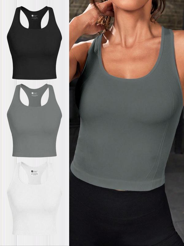 Women's Solid Round Neck Sports Vest, Casual Sleeveless Crew Neck Sports Top for Yoga Gym Workout Running, Ladies Sportswear for All Seasons