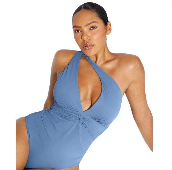 Shapellx Smart Sculpt Ruched Twist-Front Shaping Swimsuit