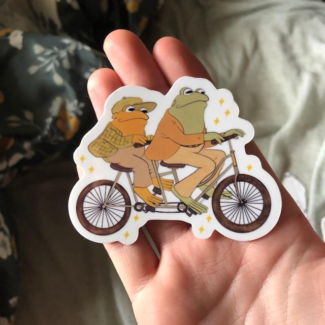 Frog and Toad Tandem Bicycle Waterproof Sticker | Cottage Core