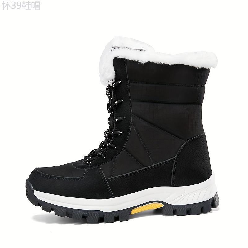 Men's Mid Calf Snow Boots, Winter Thermal Shoes, Windproof Hiking Boots With Fuzzy Lining