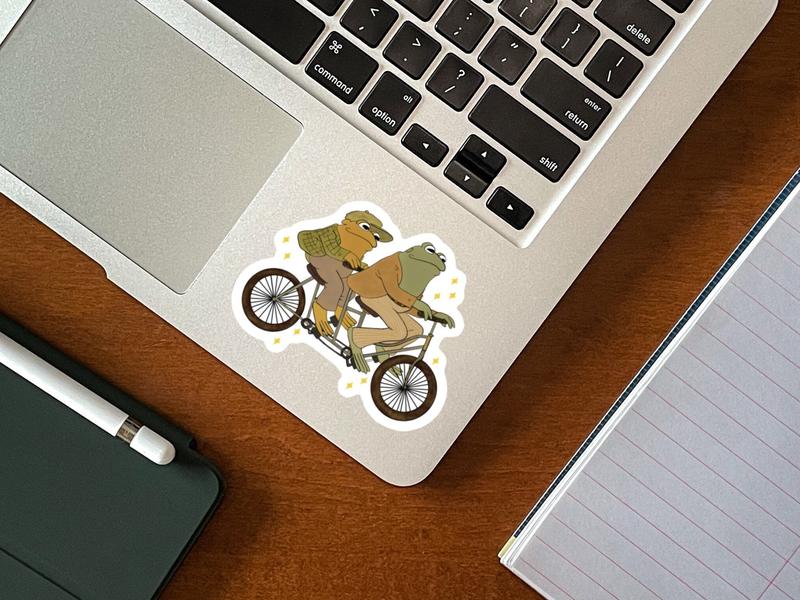 Frog and Toad Tandem Bicycle Waterproof Sticker | Cottage Core