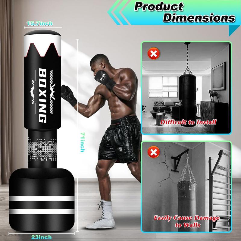 71'' Standing Punching Bag for Adults, Heavy Bag Boxing Bag with Stand Upgrated Raise Base Kicking Bag Muay Thai Bag for Training MMA Taekwondo Fitness YOO52H0425QJSD17