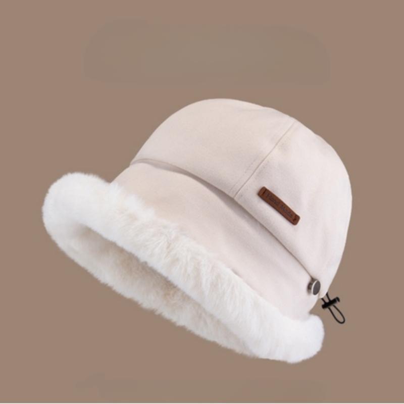 Solid Color Thickened Fisherman Hat with Detachable Pom Pom, Warm Plush Lined Hat for Women, Outdoor Sports Hat for Skiing, Fishing, Hiking