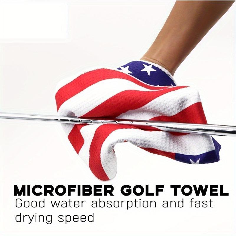 Flag Pattern Golf Towel, Microfiber Golf Towel with Carabiner Clip, Golf Accessories for Men & Women, Golf Gift for Husband, Father and Veterans