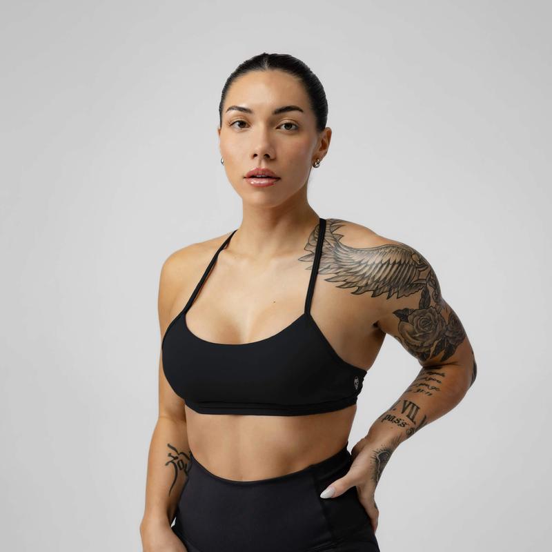 Women's Basic Black Sports Bra for Low to Medium Support - Strategy Bra