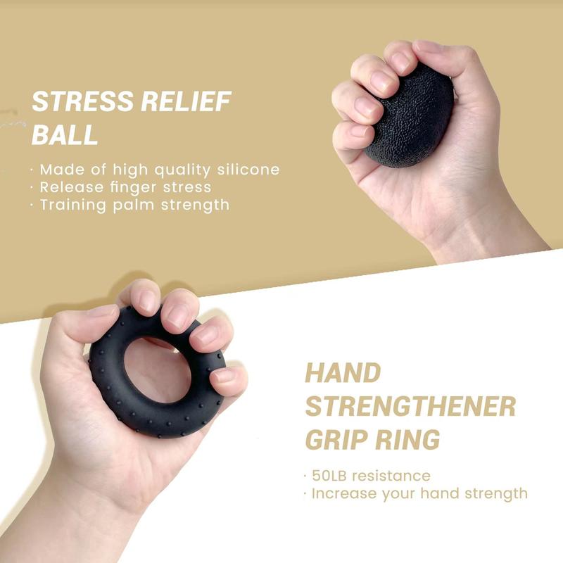 Grip Strength Trainer Kit (5 Pack), Forearm Strengthener, Hand Squeezer Adjustable Resistance, Finger Stretcher, Grip Ring, Relief Ball and Finger Exerciser for Men and Women, Injury Recovery