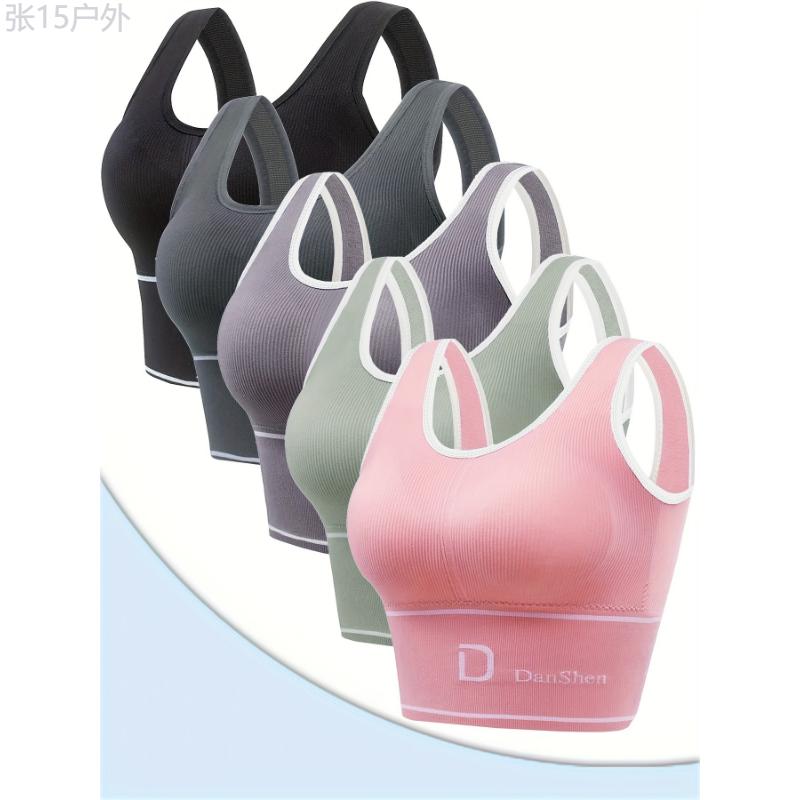 5pcs High Elasticity Sports Bras, Wireless Full Coverage Comfort Fit for Yoga and Running, Gathered Design in Assorted Colors