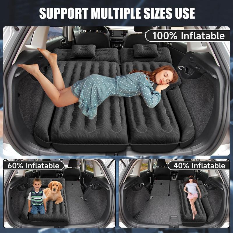 Inflatable SUV Air Mattress Bed Car Mattress for SUV, Double-Sided Flocking Travel Camping Bed Car Air Mattress, Car Sleeping Mattress Bed for Universal SUV with Car Air Pump 2 Pillows airmattress bed