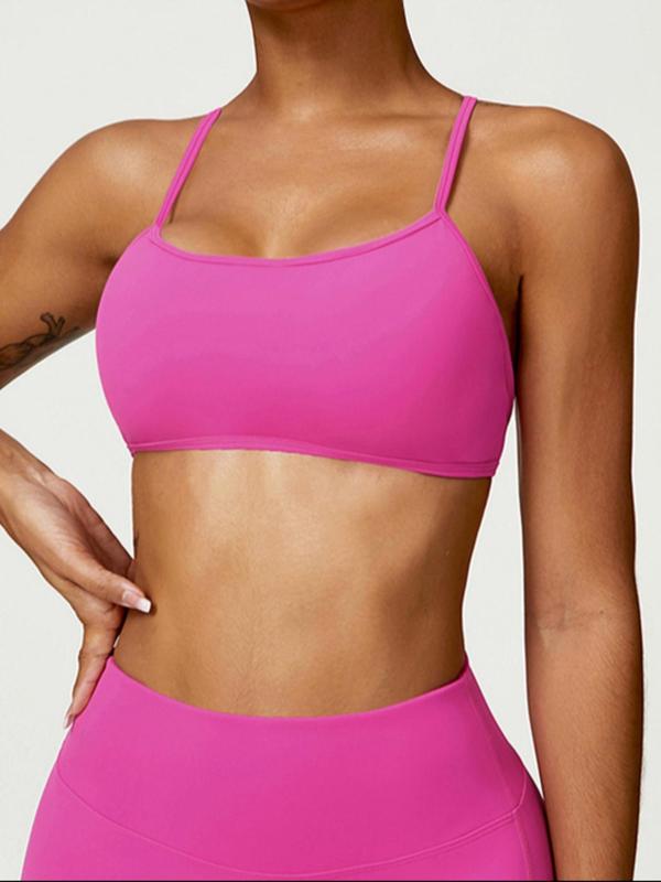 Women's Plain Backless Sports Bra, Adjustable Spaghetti Strap Wireless Sports Bra, High Stretch Seamless Yoga Bra, Ladies Sportswear for Indoor Outdoor Wear