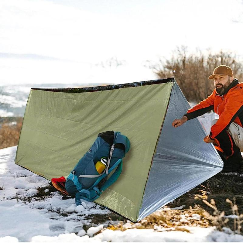 Waterproof Windproof Foldable Thermal Tent, Triangular Design Emergency Warm Tent, Lightweight Film Living Tent for Outdoor Hiking, Camping Accessories, Camping & Hiking Equipment, Music Festival Accessories, Christmas Gift