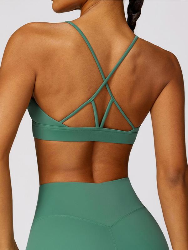 Women's Solid Criss Cross Cut Out Backless Sports Bra, High Stretch Seamless Quick Drying Athletic Bra for Yoga Gym Workout, Ladies Sportswear for All Seasons, Gym Clothes, Bras for Women