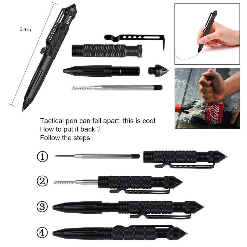 Military Tactical Pen, Professional Self Defense Pen, Emergency Glass Breaker Pen - Tungsten Steel, Writing Tool with 6 Refill tactical  defense