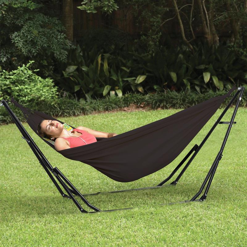 GDY Hammock Life Double Fabric Hammock Chair With Stand, Black - Max 450 lbs Capacity, For Hammock Camping