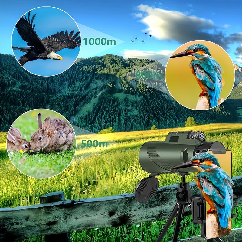 80x100 HD Monocular Telescope for Smartphones with Tripod & Adapter High power low light vision