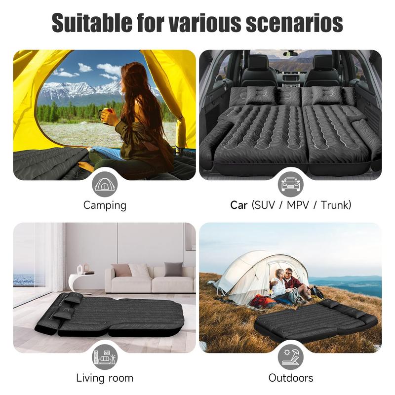 Inflatable SUV Air Mattress Bed Car Mattress for SUV, Double-Sided Flocking Travel Camping Bed Car Air Mattress, Car Sleeping Mattress Bed for Universal SUV with Car Air Pump 2 Pillows airmattress bed