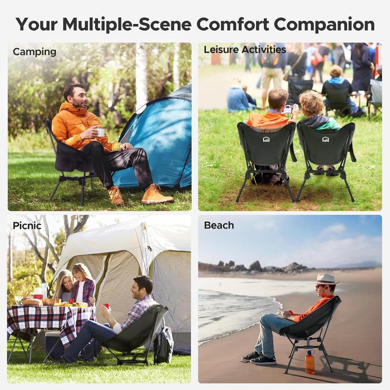 Camping Chair Backpacking, Compact Folding Camp Chair w Side Pocket, Portable Camping Chair w Storage Bag for Hiking, Travel, Beach, Fishing, Support 400lbs, 1Pack