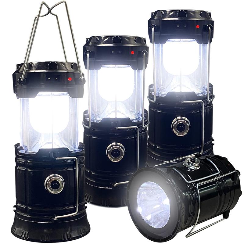 Collapsible Portable LED Camping Lantern Lightweight Waterproof Solar USB Rechargeable LED Flashlight Survival Kits for Indoor Outdoor Home Emergency Light Power Outages Hiking Hurricane 4-Pack