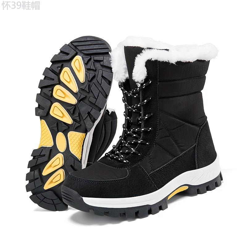 Men's Mid Calf Snow Boots, Winter Thermal Shoes, Windproof Hiking Boots With Fuzzy Lining