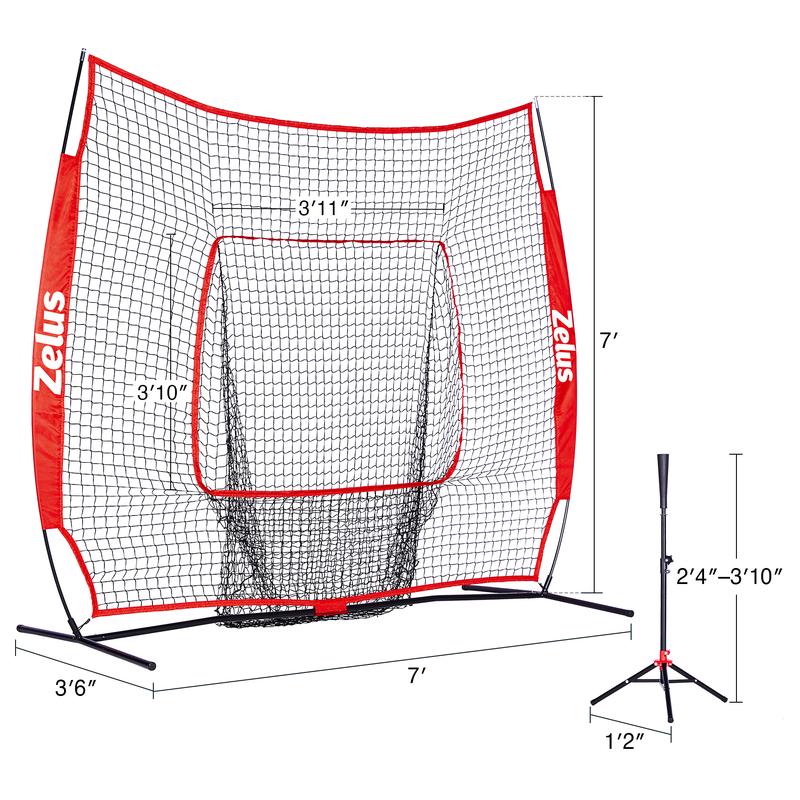 7×7 Baseball Net with Tee Kit, Portable Baseball Net for Hitting and Pitching, Softball Net with Tee, Carry Bag & Weighted Baseball new bat