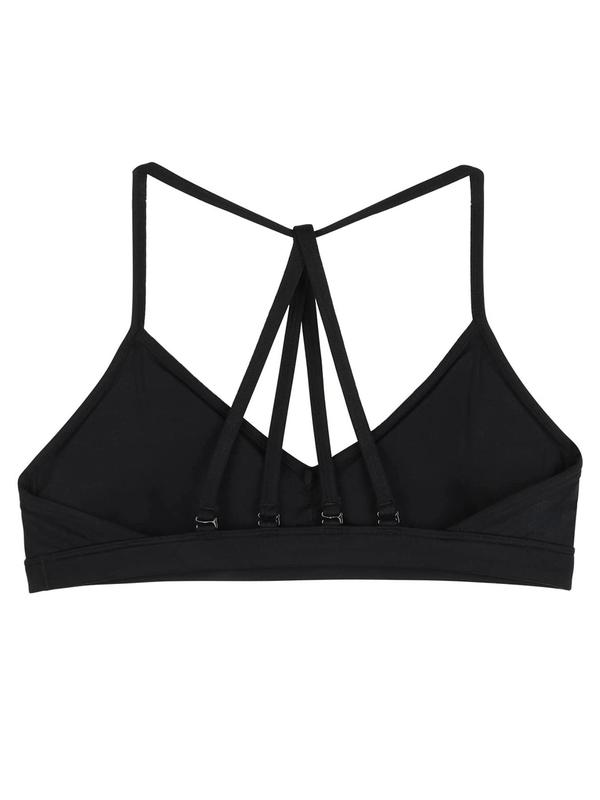 Plain Ruched Padded Wireless Sports Bra, Breathable Comfortable Cozy Lingerie Top, Sports Bra for Women, Strappy Bralette, Workout Yoga Bra, Gym Clothes, Comfort Womenswear, Fall Outfits, Fallfreshness Clothes