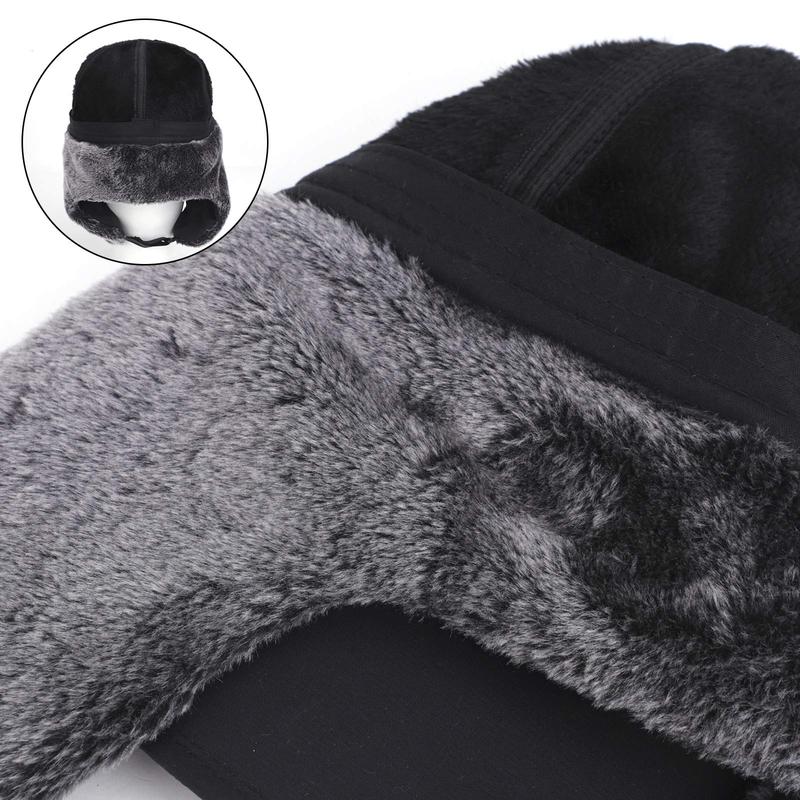 Men's Winter Trapper Hat with Ear Flaps Aviator Style Windproof Thermal Faux Fur Warm Hunting Skiing Cycling Cold Weather Hat with Face Mask