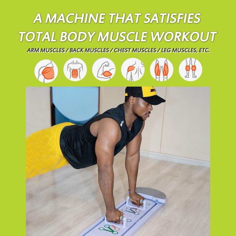 Multifunctional Push Up Board & Abs Training with Pilates Resistance Bands – Foldable Full Body Home Workout Equipment & Strength Training men & women