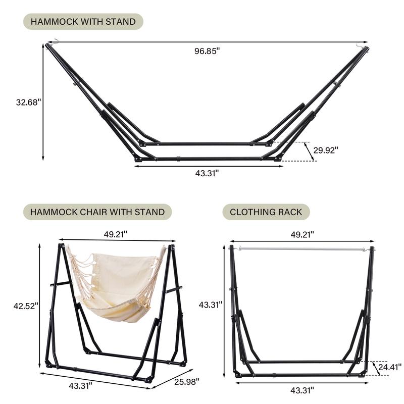 GDY Hammock Life Double Fabric Hammock Chair With Stand, Black - Max 450 lbs Capacity, For Hammock Camping