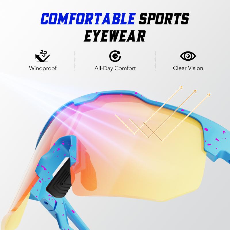 HAAYOTMultifunction Sport Polarized Sunglasses - Unisex TR90 Frame - 100% UV Protection - Silicone Nose Pads - Medium to Large Fit!