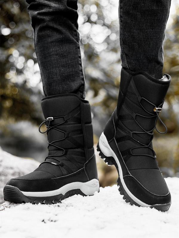 Men's Winter Warm Hiking Boots, Casual Outdoor Sports Drawstring Snow Boots, Thick Sole Non-slip Boots, Sports Outdoor Shoes for Men