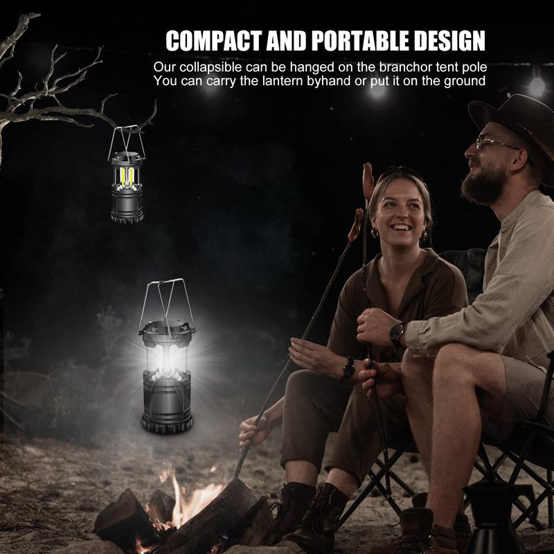 Collapsible Portable LED Camping Lantern Lightweight Waterproof Solar USB Rechargeable LED Flashlight Survival Kits for Indoor Outdoor Home Emergency Light Power Outages Hiking Hurricane 4-Pack