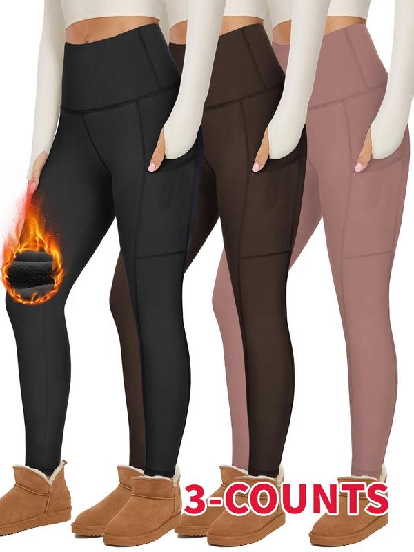 Women's Solid High Waist Sports Thermal Lined Leggings, Casual Comfy Warm Skinny Pants for Yoga Gym Workout Running, Ladies Sportswear for All Seasons