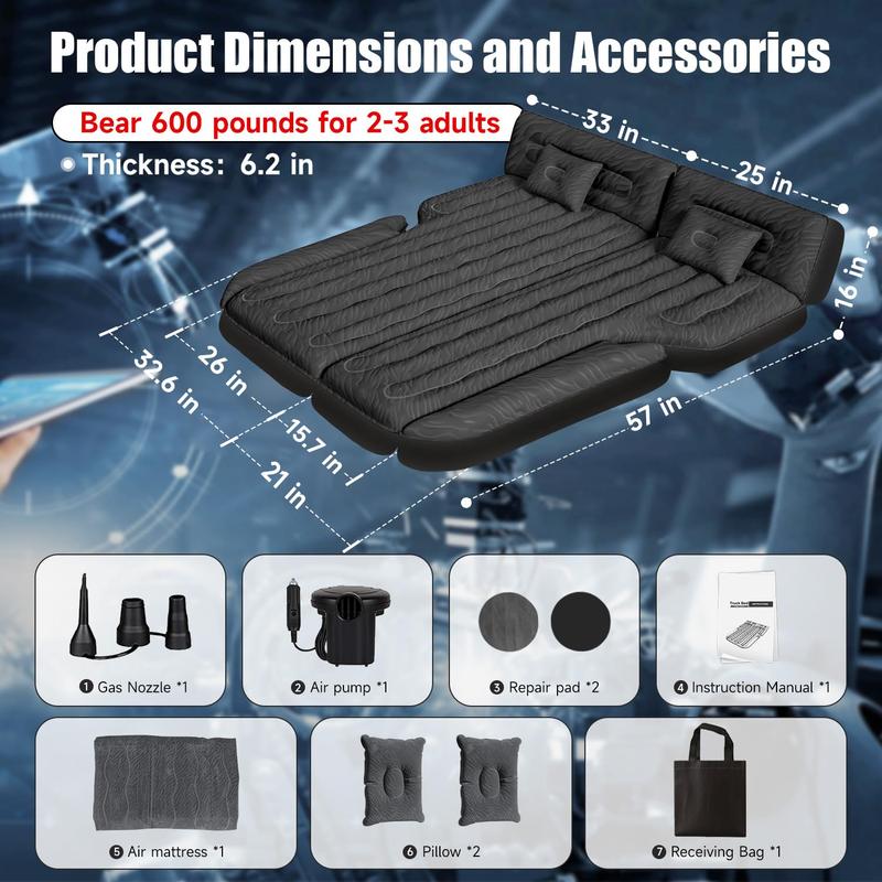 Inflatable SUV Air Mattress Bed Car Mattress for SUV, Double-Sided Flocking Travel Camping Bed Car Air Mattress, Car Sleeping Mattress Bed for Universal SUV with Car Air Pump 2 Pillows airmattress bed