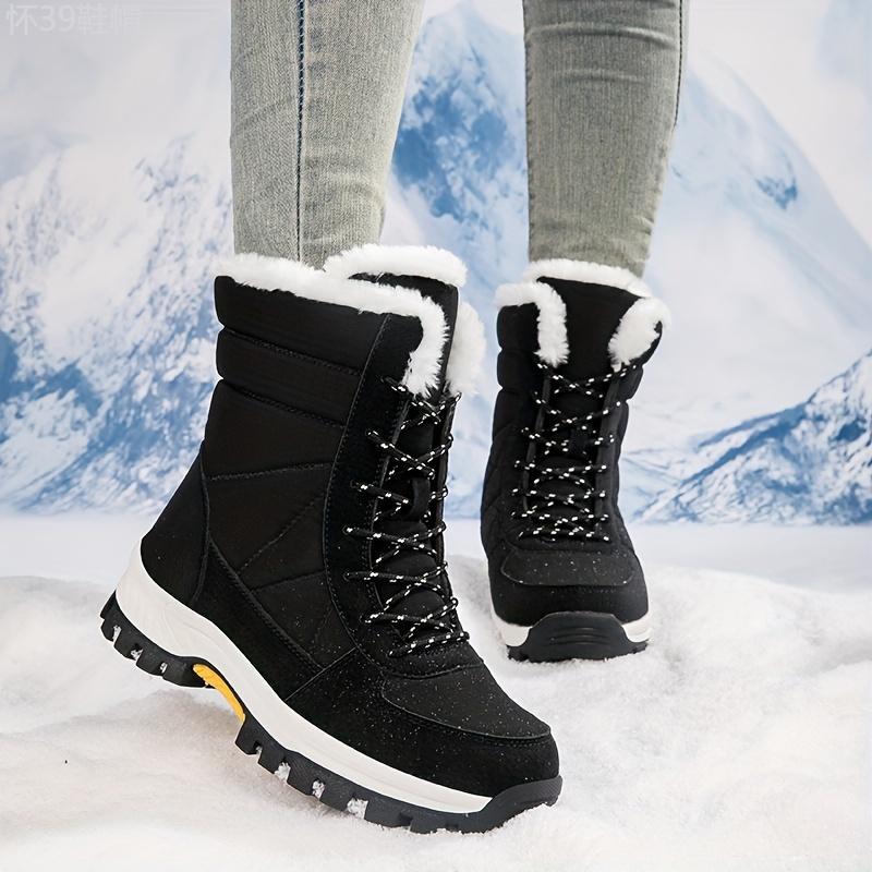 Men's Mid Calf Snow Boots, Winter Thermal Shoes, Windproof Hiking Boots With Fuzzy Lining