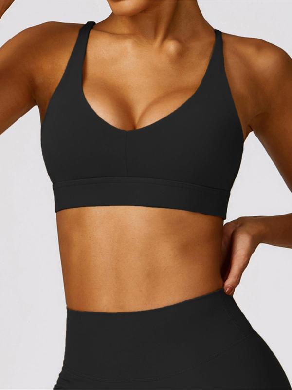 Women's Solid Criss Cross Cut Out Backless Sports Bra, High Stretch Seamless Quick Drying Athletic Bra for Yoga Gym Workout, Ladies Sportswear for All Seasons, Gym Clothes, Bras for Women