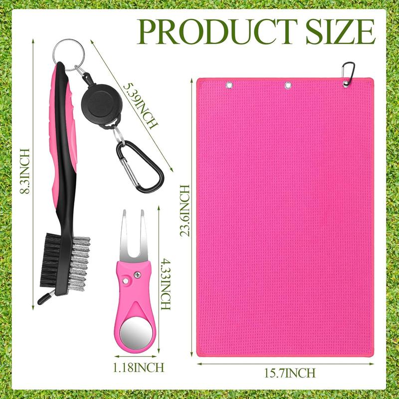 18 count Pink Golf Accessories Kit Include Golf Ball Marker Golf Balls Holder Club Groove Cleaner Brush Divot Repair Plastic Tees Pink Golf Towel with Clip Golf Gift Set for Women