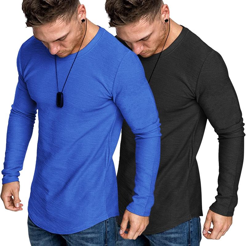 COOFANDY Men 2 Pack Muscle Fitted T Shirt Gym Workout Athletic Long Sleeves Tee Black Friday Clothes