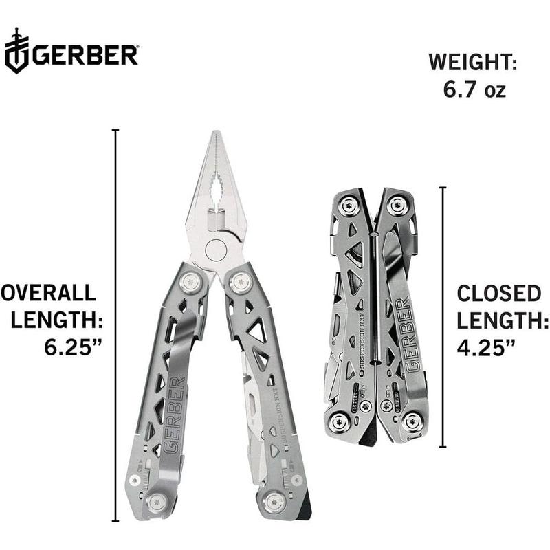 Gerber Gear Suspension-NXT 15-in-1 EDC Multi tool with Pocket Knife, Needle Nose Pliers and Wire Stripper Tools, Gifts for Men, Survival and Camping Gear, Stainless Steel