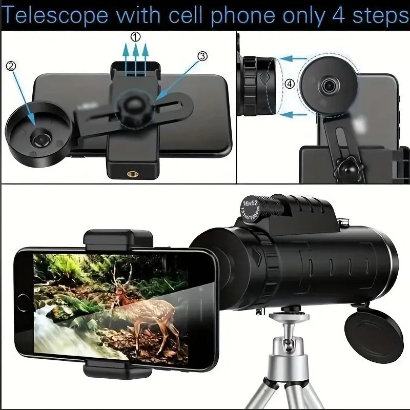 80x100 HD Monocular Telescope for Smartphones with Tripod & Adapter High power low light vision