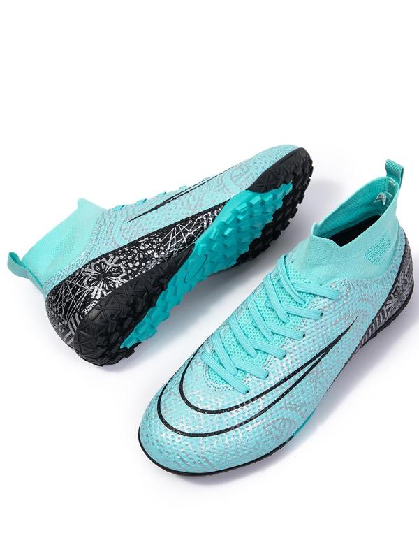 Men's All Over Print Lace Up Sports Soccer Shoes, Breathable Comfortable Sports Football Shoes, Professional Sports Training Shoes for Outdoor Activity