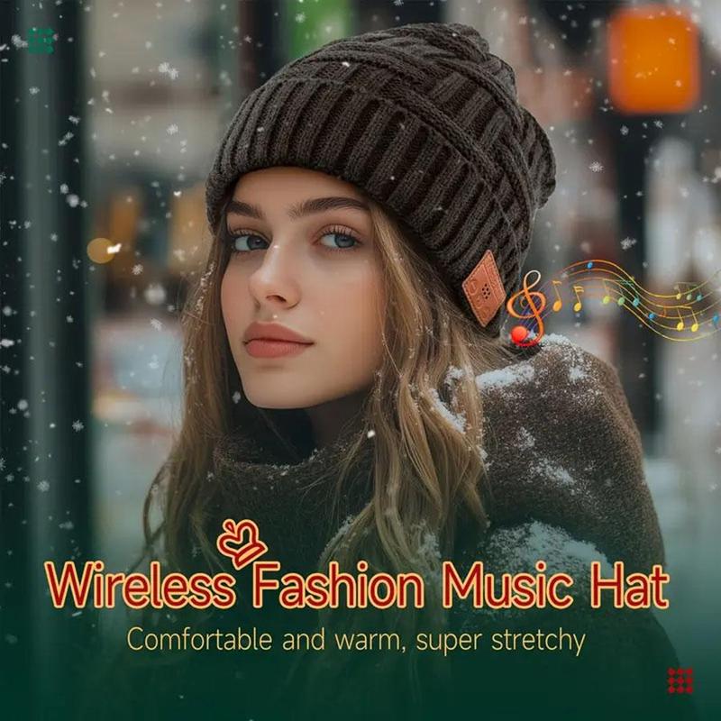 Wireless Music Hat, Chunky Knitted Hat Wireless Beanie Hat, Snow Plus Velvet Warm Wireless Music Headphone Hat, Sports & Outdoor Hats