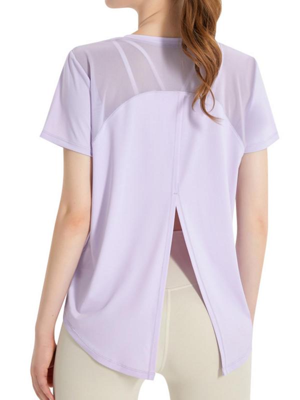 Women's Plain Split Hem Round Neck Sports Tee, Quick Drying Breathable T-Shirt, Ladies Sportswear for Indoor Outdoor Wear