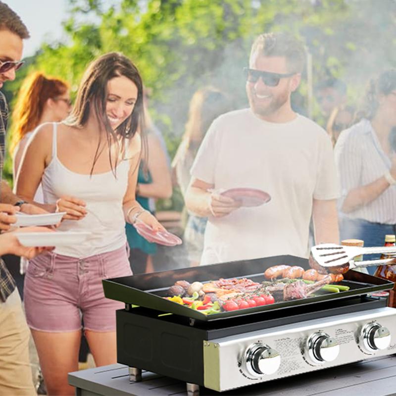 BIG HORN OUTDOORS Portable Propane Tabletop 23 Inch Flat Top Gas Grill  with 3 Burners Gas Griddle