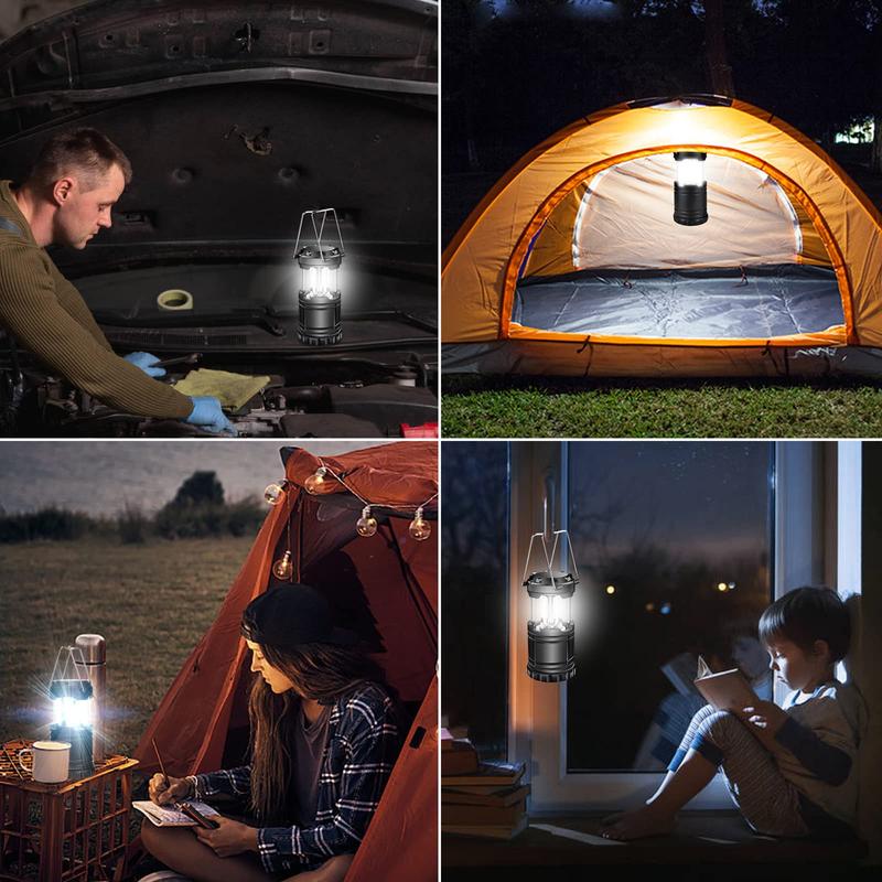 Collapsible Portable LED Camping Lantern Lightweight Waterproof Solar USB Rechargeable LED Flashlight Survival Kits for Indoor Outdoor Home Emergency Light Power Outages Hiking Hurricane 4-Pack