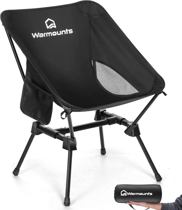 Camping Chair Backpacking, Compact Folding Camp Chair w Side Pocket, Portable Camping Chair w Storage Bag for Hiking, Travel, Beach, Fishing, Support 400lbs, 1Pack