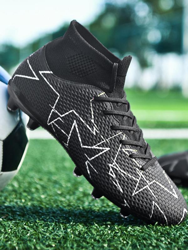 Men's High-top Lace-up Football Boots, Breathable & Non-slip Football Shoes, Professional PU Soccer Shoes for Outdoor Training